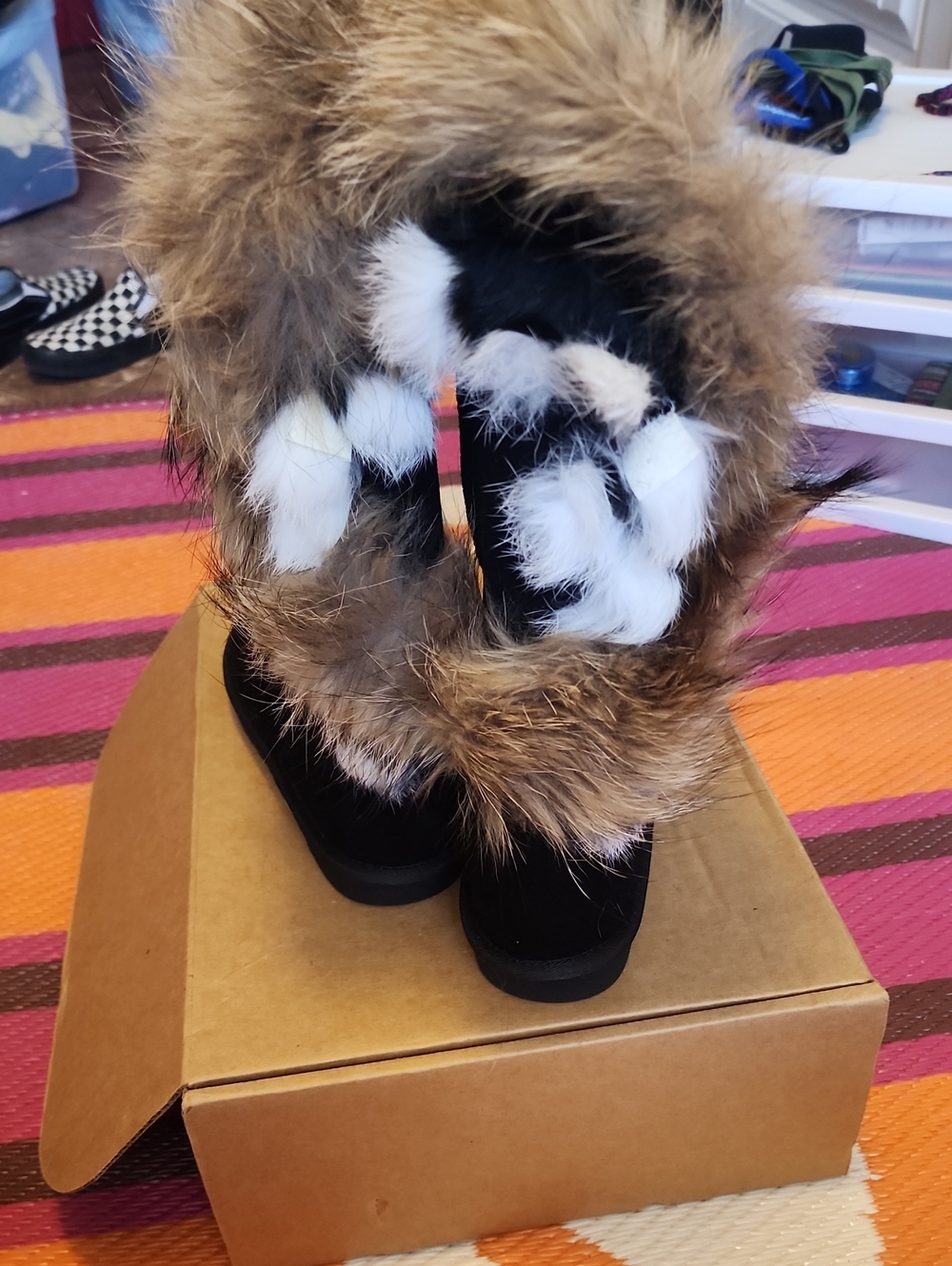 Black Suede Winter Boots with Faux Fur Trim - Women's - Picture 4 of 5